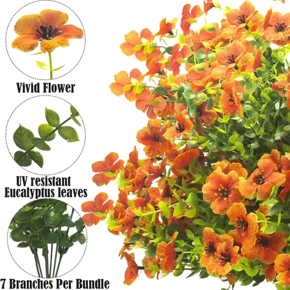 4Pcs/set Colorful Fall Fake Flowers - UV Resistant Artificial Outdoor Plants for Halloween Porch Decor