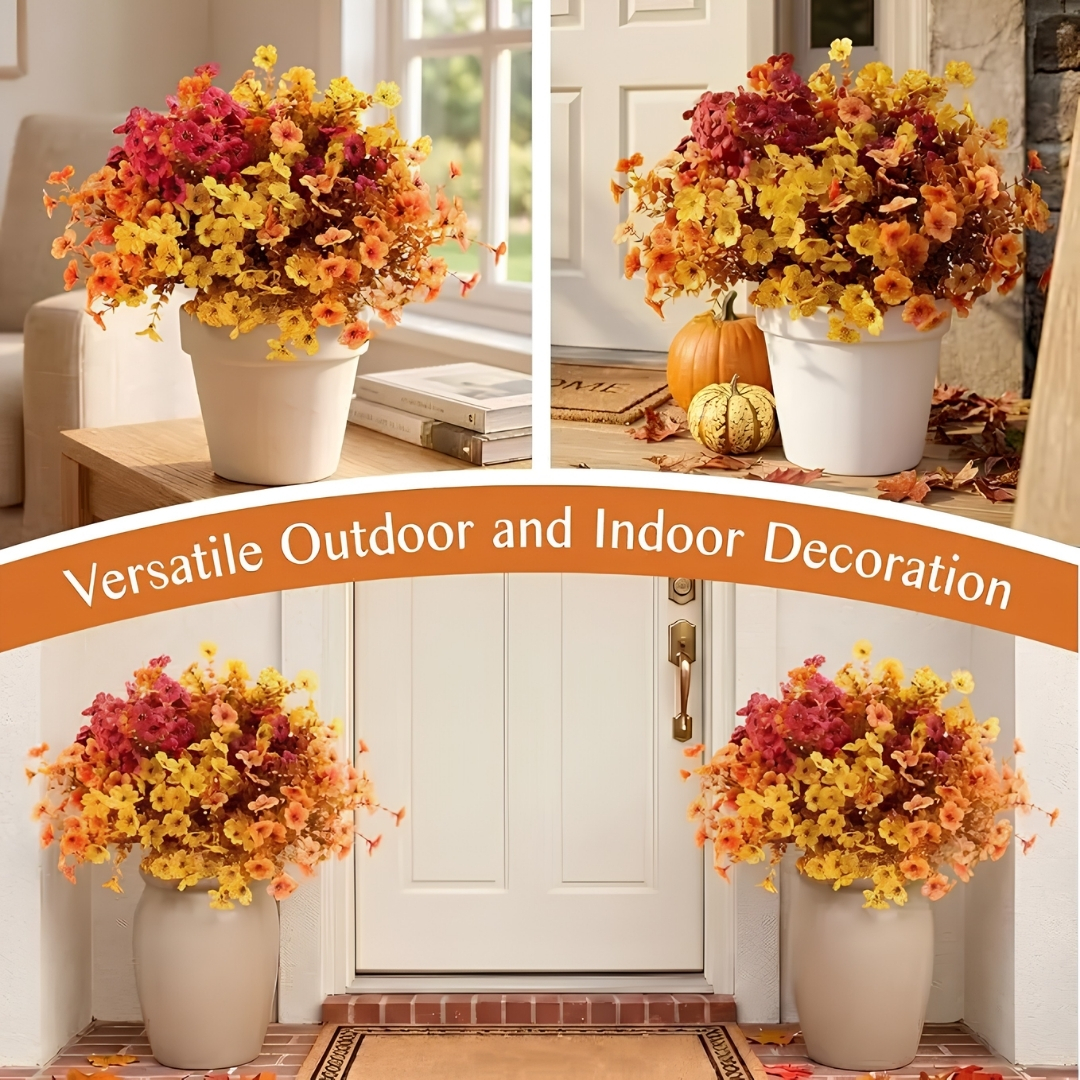 4Pcs/set Colorful Fall Fake Flowers - UV Resistant Artificial Outdoor Plants for Halloween Porch Decor