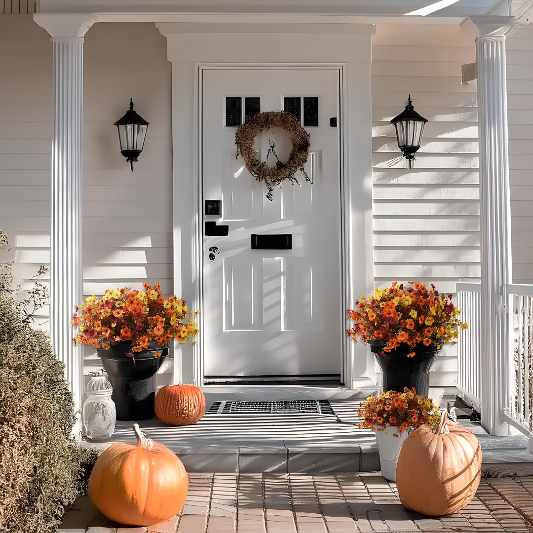 4Pcs/set Colorful Fall Fake Flowers - UV Resistant Artificial Outdoor Plants for Halloween Porch Decor