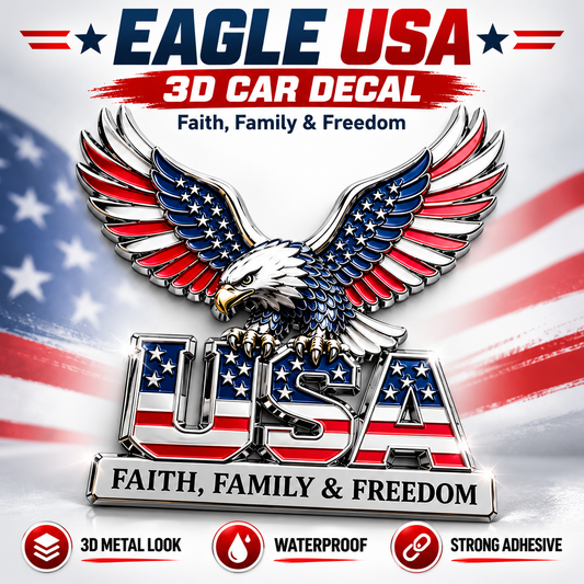Eagle USA 3D Patriotic Car Decal – American Bald Eagle Metal Sticker, Faith Family & Freedom