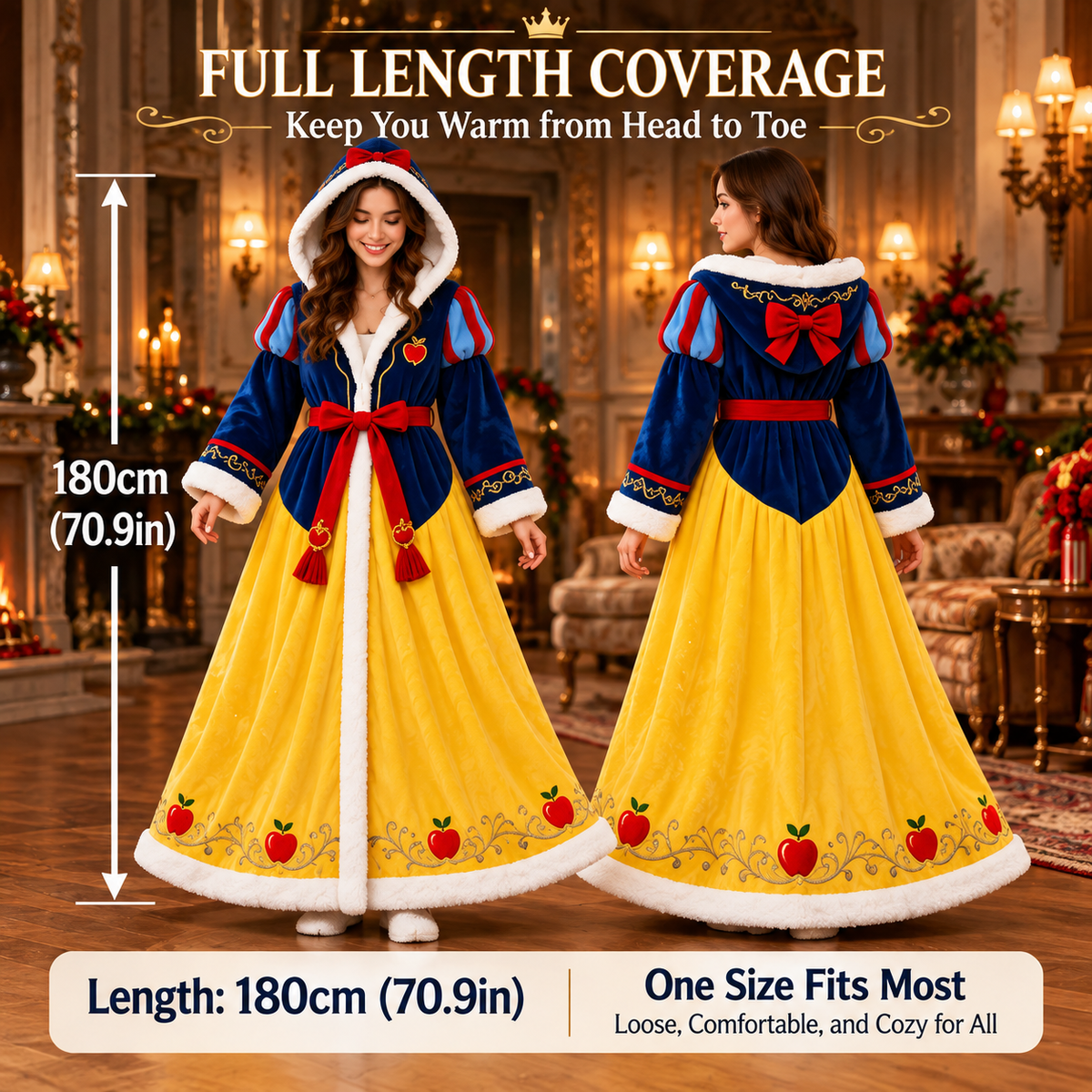 👑 Heated Princess Wearable Blanket Robe – Ultra-Soft Sherpa Hooded Cozy Wrap with Adjustable Heat & Fairytale Embroidery