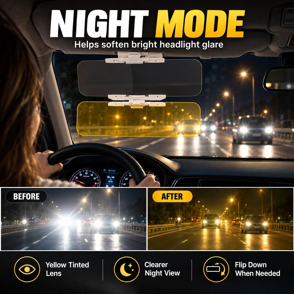 Nighttime yellow tinted car visor demonstration