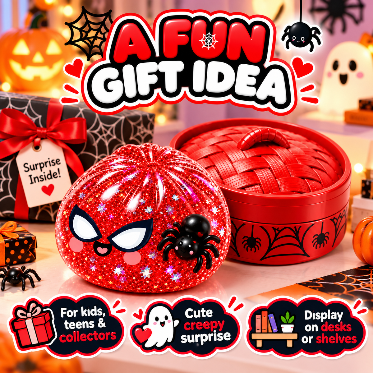 Halloween Spider Squishy Dumpling Toy – 3.35-Inch Slow-Rise Sensory Fidget