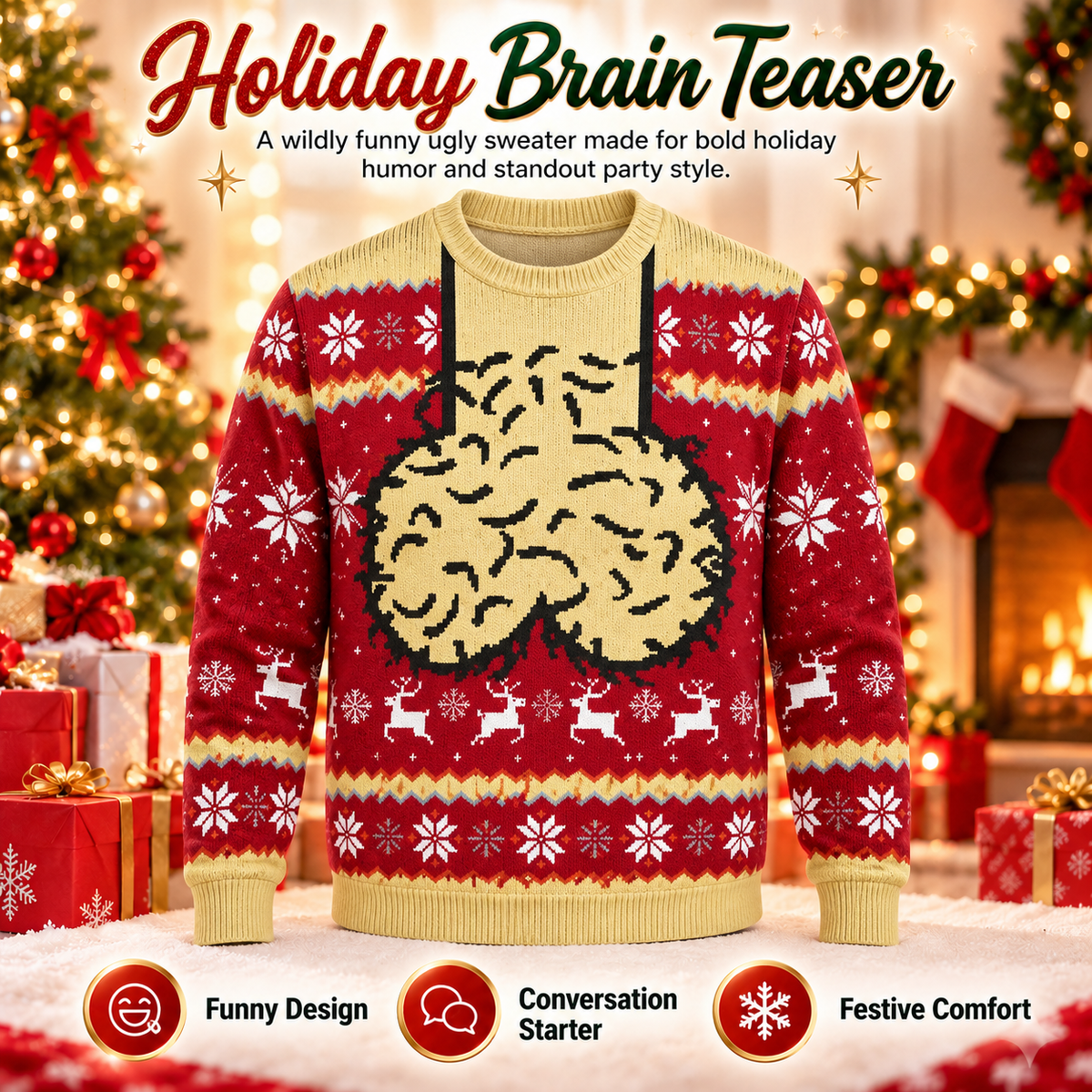 Funny 3D Christmas Illusion Sweater – Ugly Holiday Party Pullover, Festive Novelty Gift for Men & Women