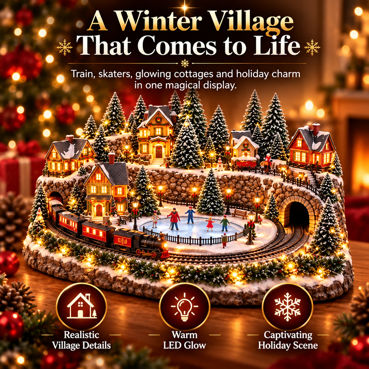 🚞 ✨49% OFF Today! ✨Magical Christmas Train & Skating Rink – Bring Holiday Magic Home!✨
