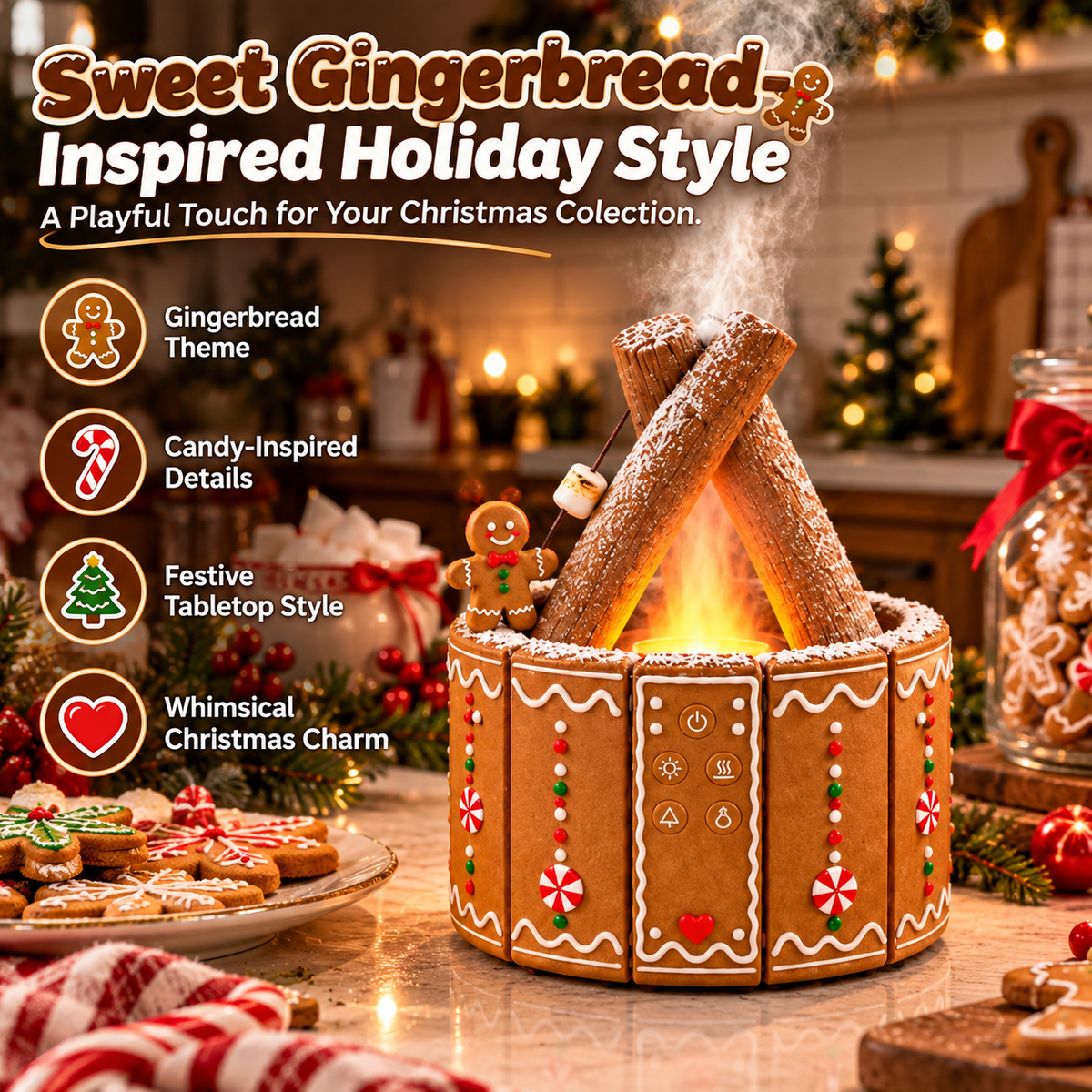 🔥Last Day 50% OFF –🎄 Christmas Campfire Aroma Diffuser – Cozy Flame-Style Glow, Festive Mist & Adorable Santa/Gingerbread Designs