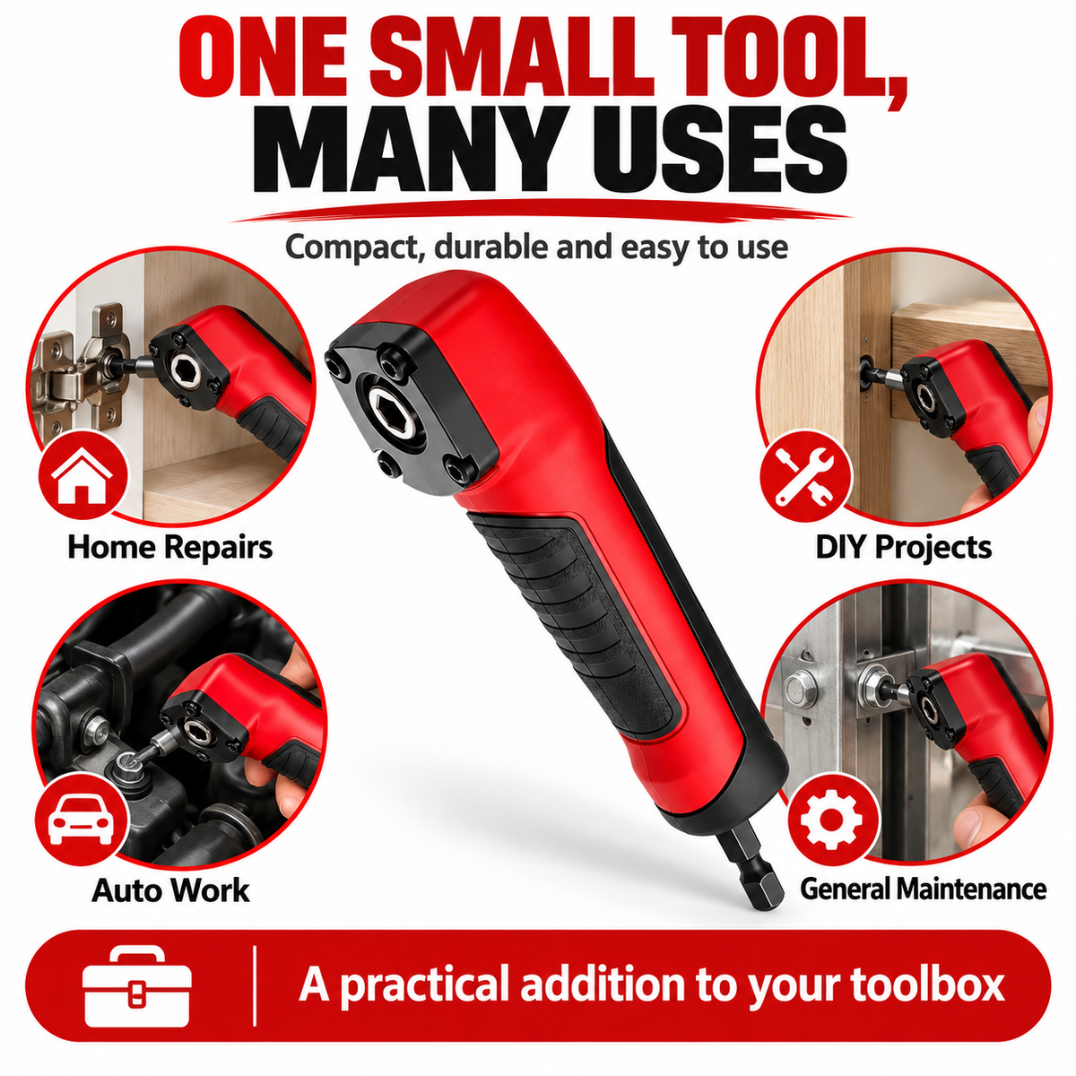 90° Right Angle Drill Adapter – Magnetic 1/4" Hex Attachment for Tight Spaces