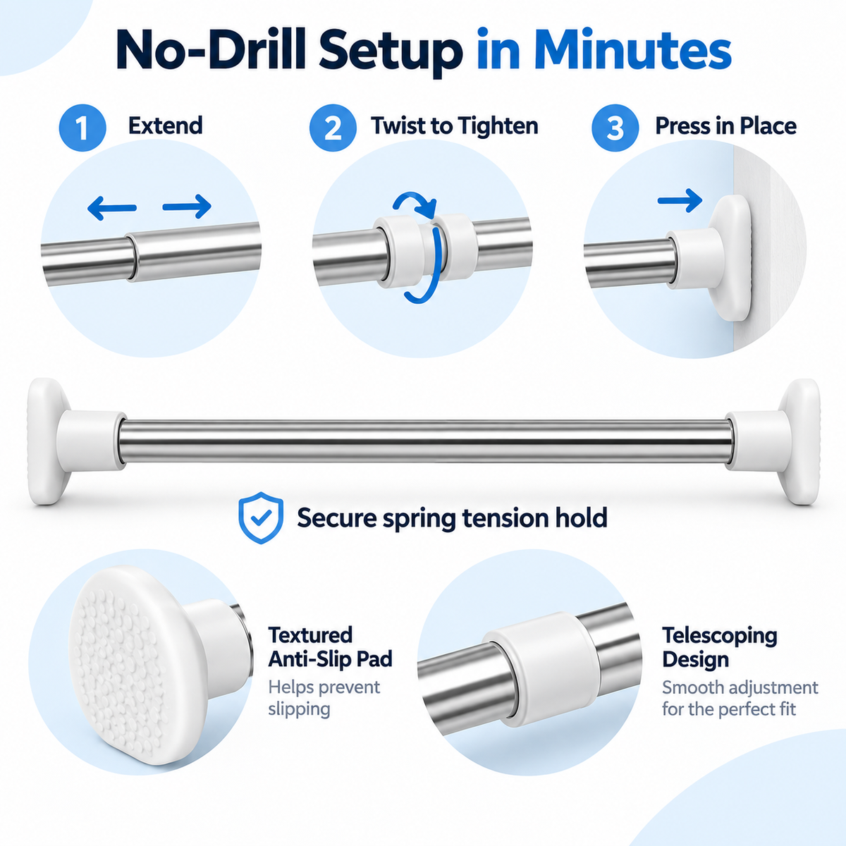 Hot sales🔥Adjustable No-Drill Tension Rod for Closets, Bathrooms & Windows