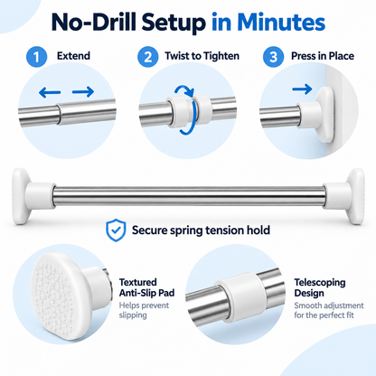 Hot sales🔥Adjustable No-Drill Tension Rod for Closets, Bathrooms & Windows