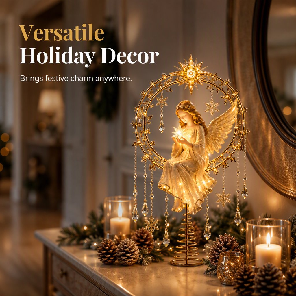 🏆Hot Sale⚡LED Angel Christmas Tree Topper – Lighted Golden Angel Holiday Decoration