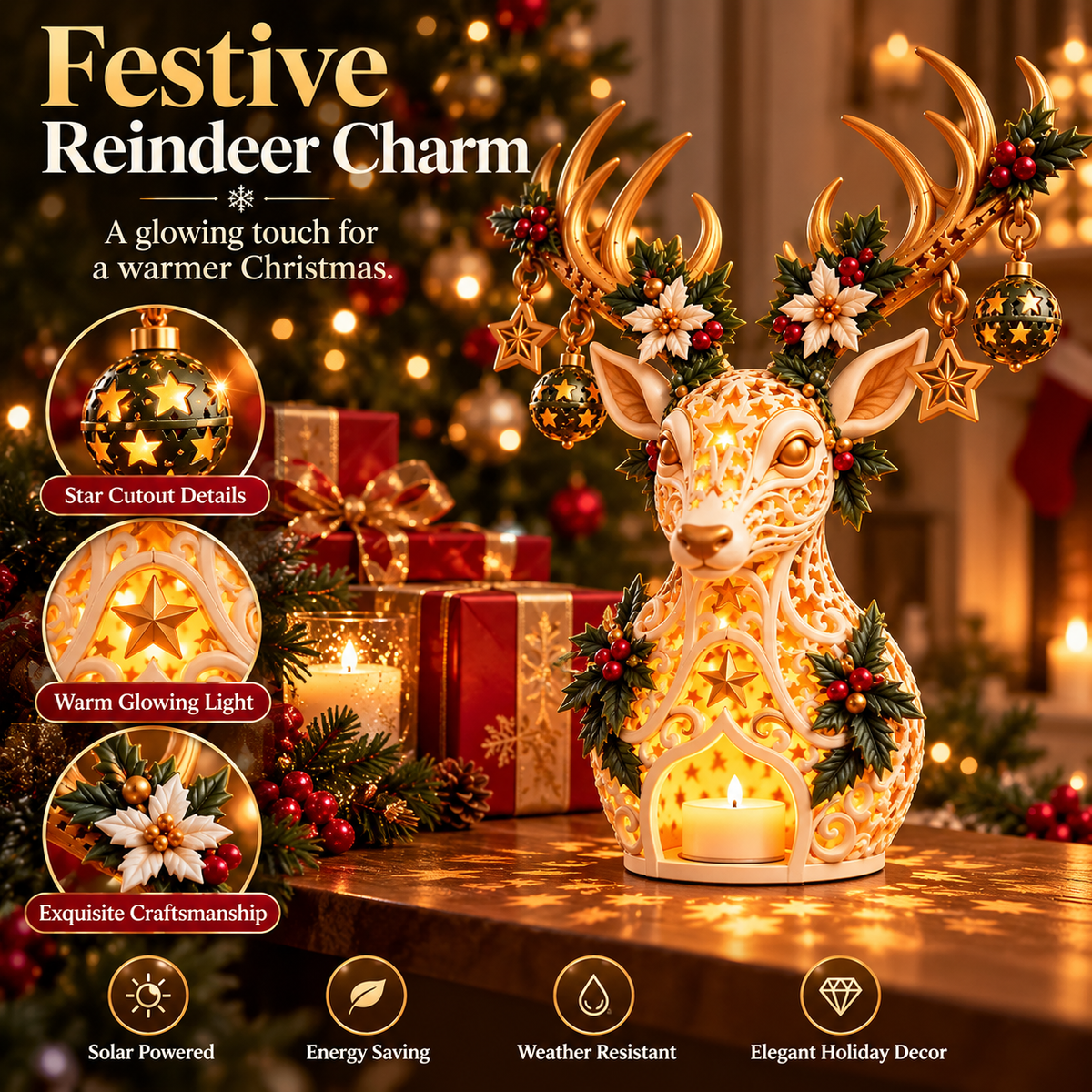 🦌 Starlit Reindeer Christmas Tealight Holder