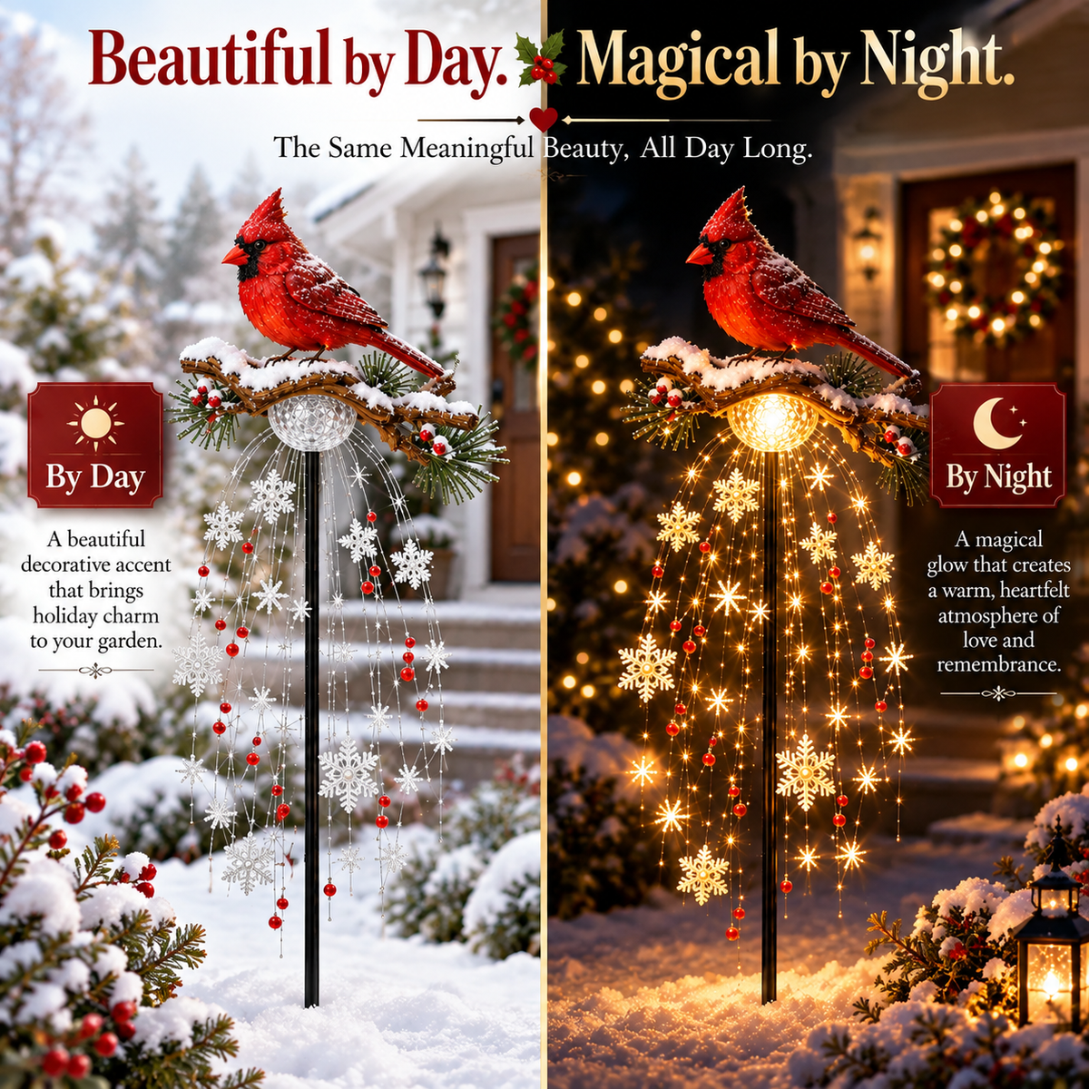 Hot sales🔥Cardinal Memory Fountain Light – Lighted Christmas Remembrance Garden Stake with Cascading Snowflakes
