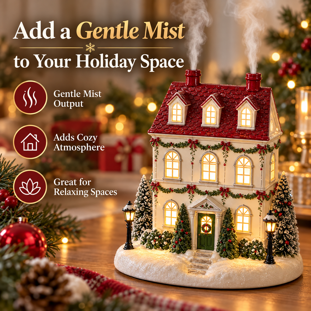 🔥Last Day 50% OFF🎄 Christmas House Aroma Diffuser – Warm Light & Gentle Mist Holiday Decor