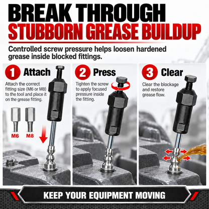 Hot sales🔥Heavy Duty Grease Fitting Unclogger Tool – M6/M8/M10, 600 PSI