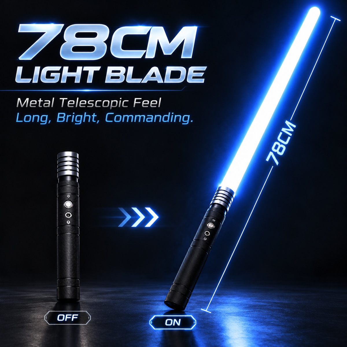 Professional Metal Extendable LED Lightsaber – 78cm, 100+ Colors, 10 Sound Effects, Motion Sensor & USB-C Charging