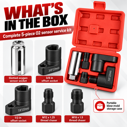 Hot sales🔥5-Piece O2 Sensor Socket & Thread Chaser Set – 22mm / 7/8", 3/8" & 1/2" Drive Oxygen Sensor Removal Tool Kit