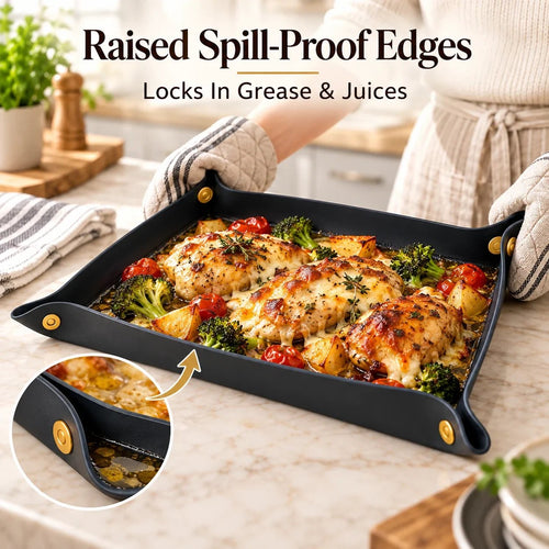 🔥HOT SALE 49% OFF - 🧀 Non-Stick Reusable Baking Tray Mat – Snap-Corner Silicone Liner to Replace Foil & Parchment