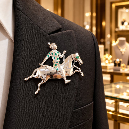 ✨ Handmade 925 Sterling Silver Equestrian Brooch – 2-in-1 Suit Pocket Accessory 🐎🕴️