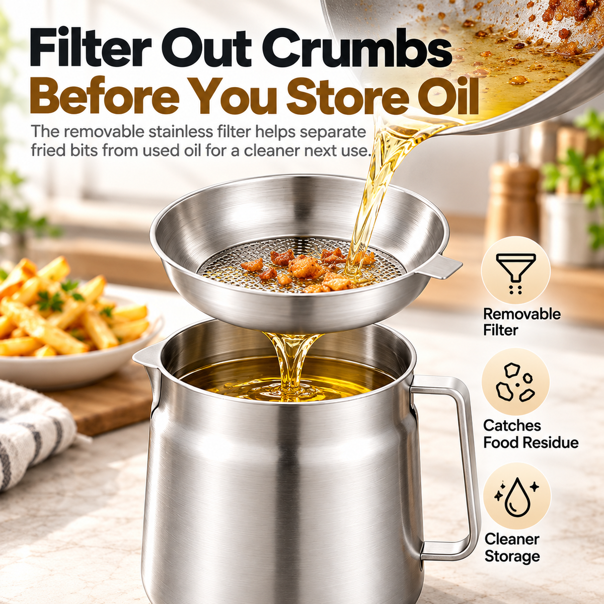 🔥Last Day 50% OFF – 🍟3-in-1 Stainless Steel Deep Fryer Pot with Oil Filter & Fry Basket
