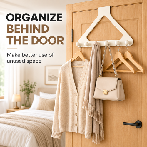 Over-the-Door Triangle Hook Rack – No-Drill 6-Hook Organizer for Clothes, Towels & Bags