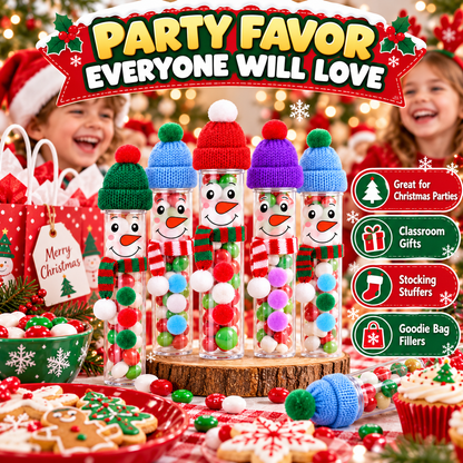 16-Pack DIY Snowman Candy Tubes – Christmas Treat Containers with Mini Hats, Scarves & Craft Decorations