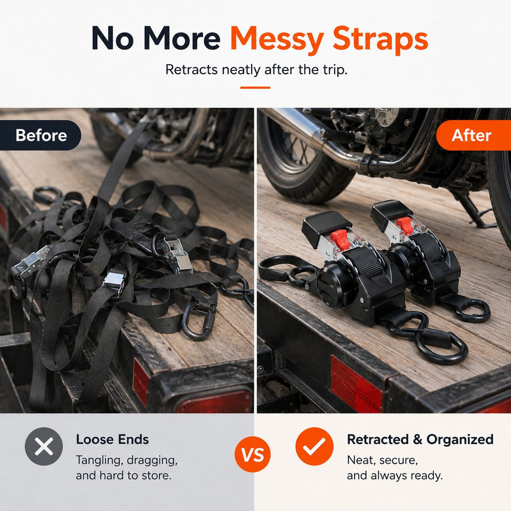 Before and after comparison of messy straps and retractable straps