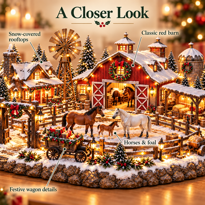 🎄🔥Christmas Horse Stable Village – Lighted Equestrian Holiday Scene ✨