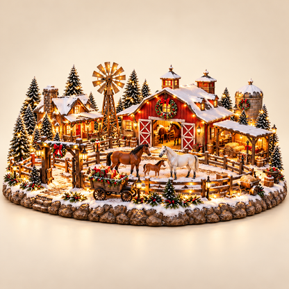 🎄🔥Christmas Horse Stable Village – Lighted Equestrian Holiday Scene ✨