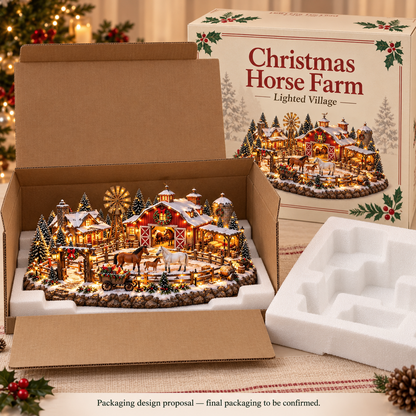🎄🔥Christmas Horse Stable Village – Lighted Equestrian Holiday Scene ✨