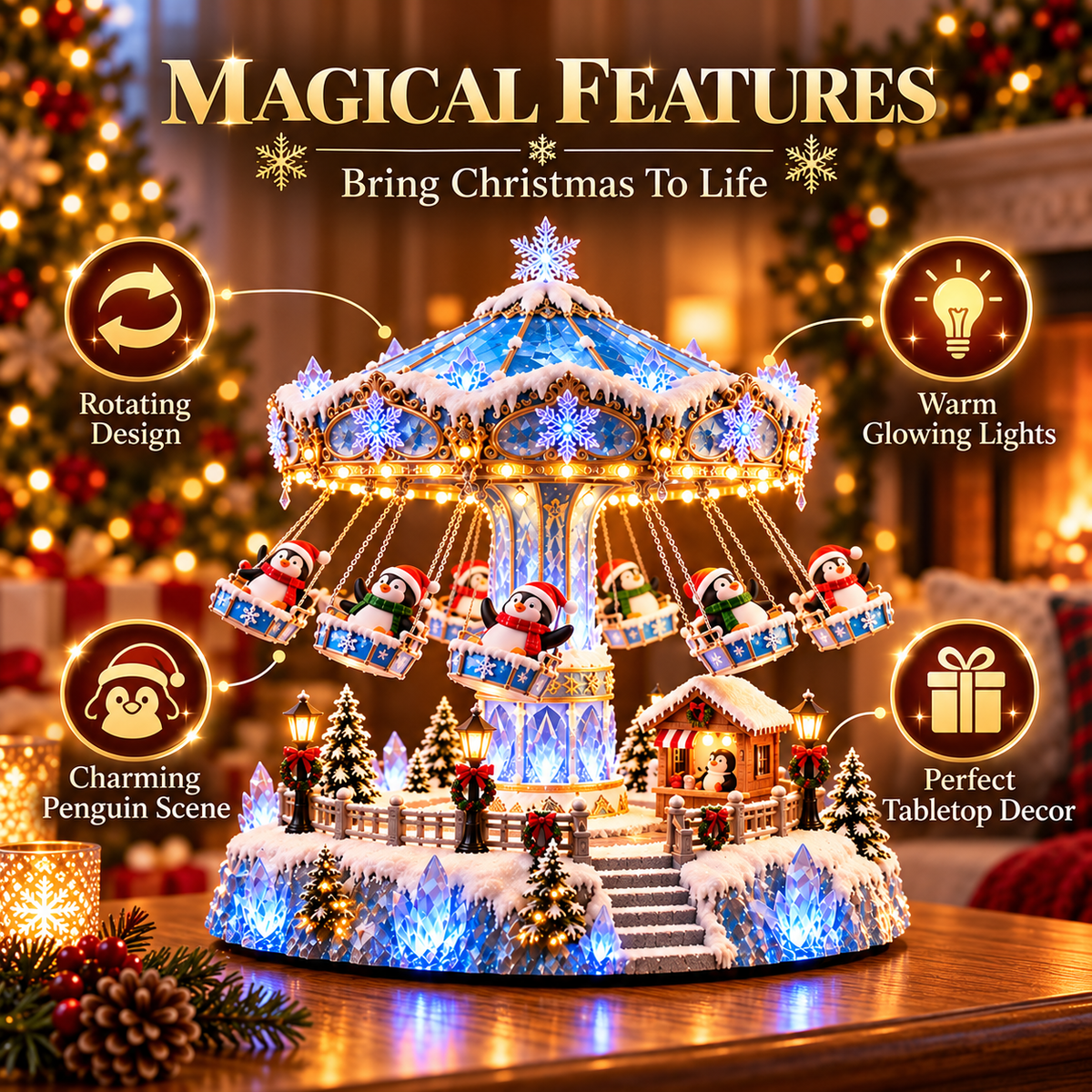 Penguin Winter Swing Carnival – Rotating Christmas decoration with lights