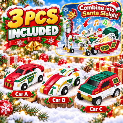 🔥Last day 50% OFF-3-in-1 Magnetic Christmas Transforming Car Toy Set with Santa Sleigh, Lights & Music
