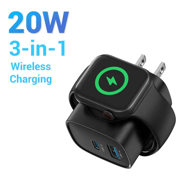 🔋 3-in-1 Apple Watch Magnetic Charger – USB-C & USB-A Fast Wall Charger