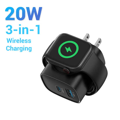 🔋 3-in-1 Apple Watch Magnetic Charger – USB-C & USB-A Fast Wall Charger