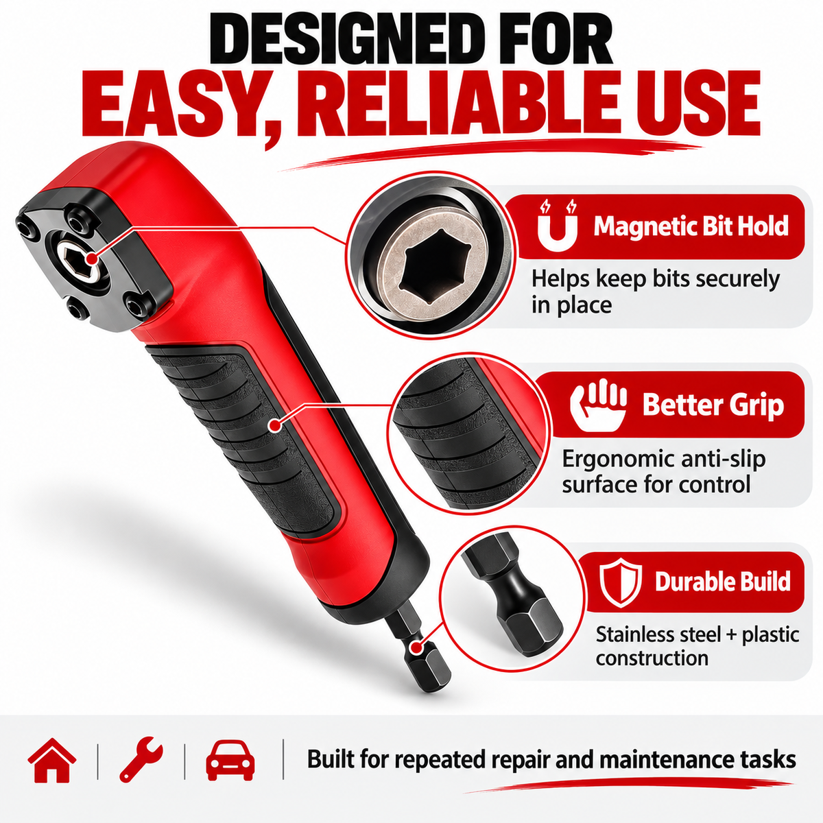 90° Right Angle Drill Adapter – Magnetic 1/4" Hex Attachment for Tight Spaces
