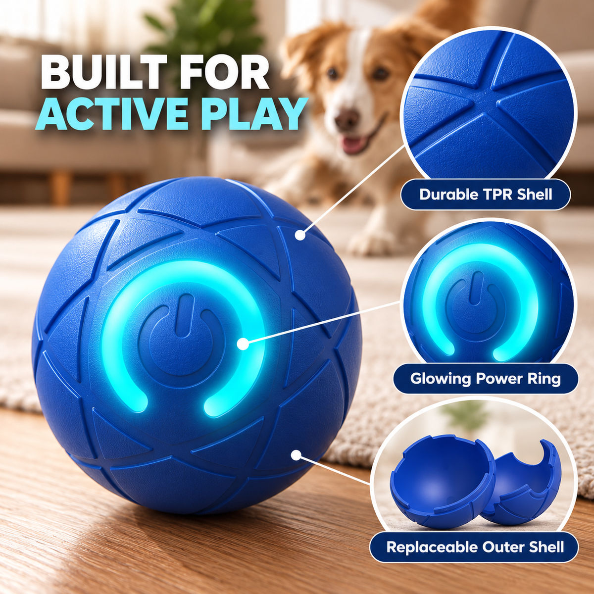 Self-Moving Interactive Dog Ball – USB Rechargeable Pet Toy