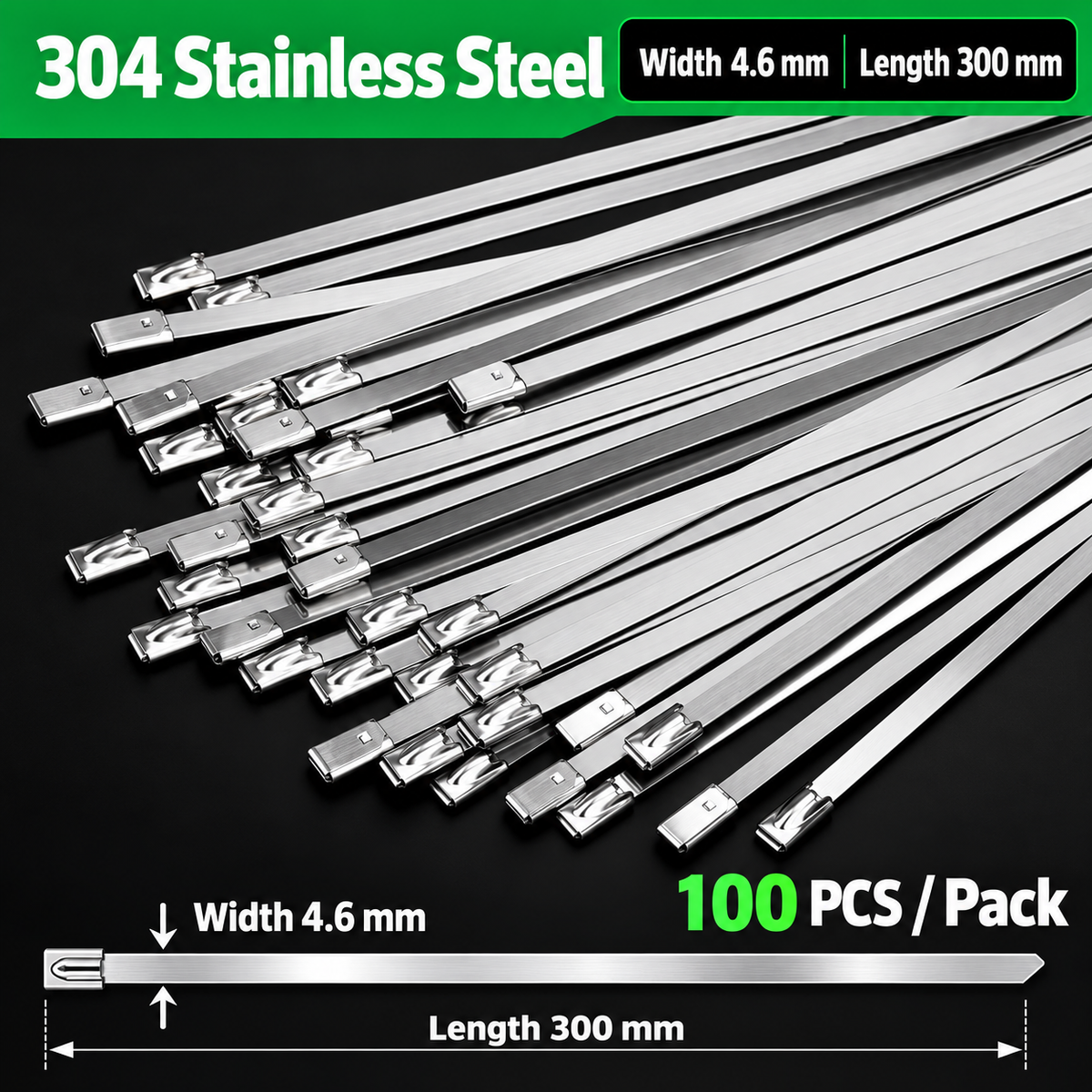 101-Piece Heavy-Duty Stainless Steel Cable Tie Tool Kit – 304 Self-Locking Metal Zip Ties with Tensioning Cutter & Release Tool
