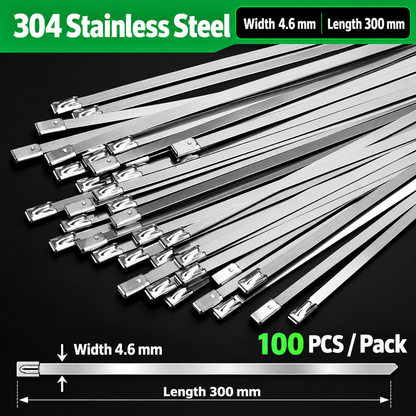 101-Piece Heavy-Duty Stainless Steel Cable Tie Tool Kit – 304 Self-Locking Metal Zip Ties with Tensioning Cutter & Release Tool