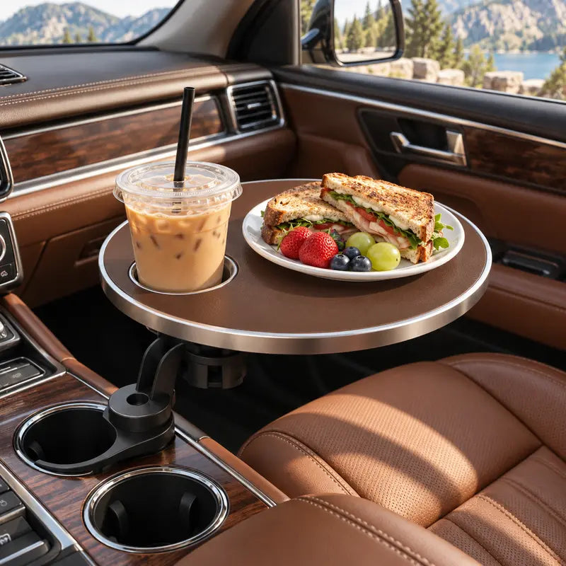 🚗 360° Swivel Car Cup Holder Tray – Adjustable Floating Table for Food, Drinks & Everyday Essentials