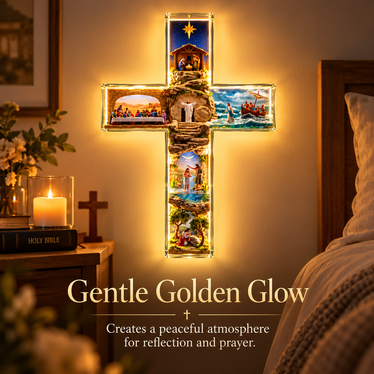 ✝️✨Jesus Story Illuminated Cross – 6 Biblical Scenes Lighted Christian Home Decor & Faith Gift ❤️