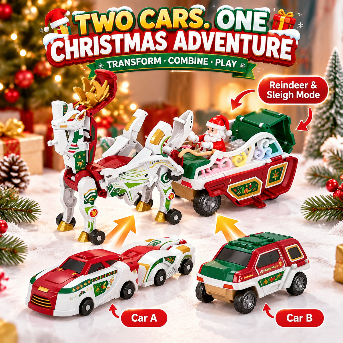 2-in-1 Magnetic Transforming Dragon Car Toy – Racing Car Set