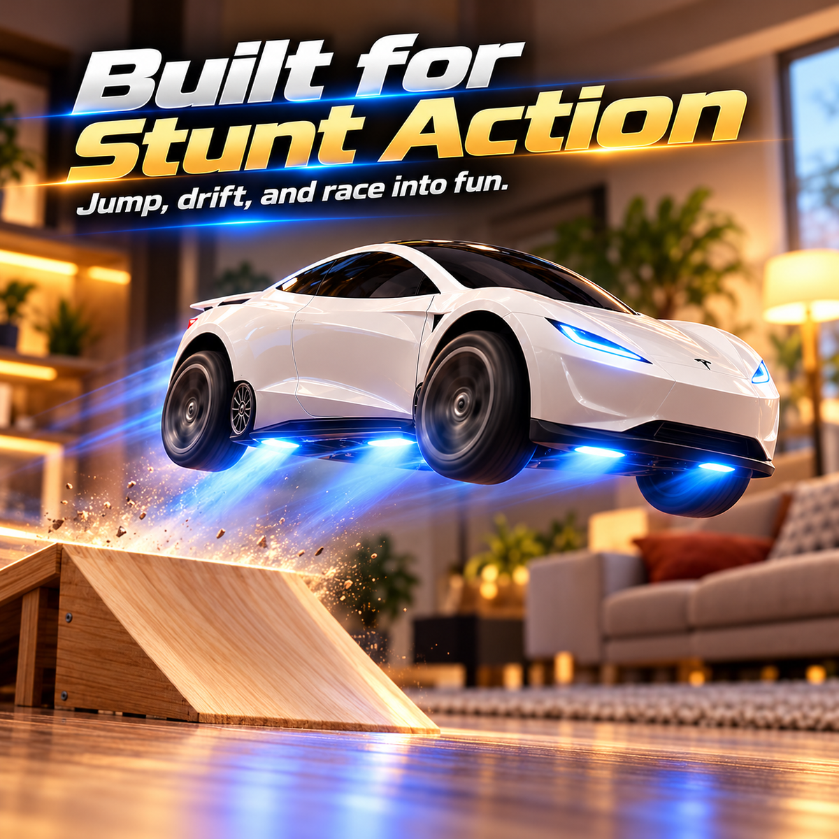 RC Roadster Stunt Car – Remote Control Sports Car with Blue LED Lights, Racing & Stunt Play for Kids