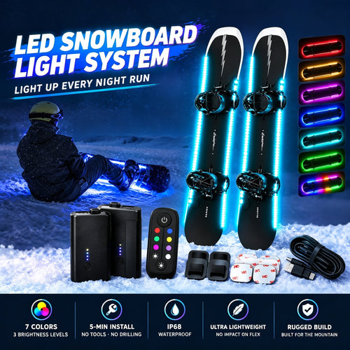 🏂LED Snowboard Edge Light Kit – 7 Colors, Remote Control & Rechargeable Night-Riding Lights✨