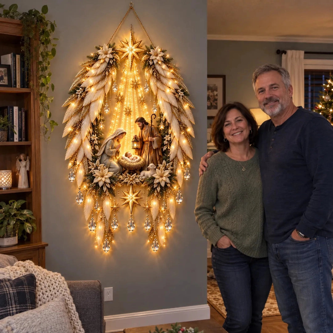 ✨Hot sales✝️ 3D Heavenly Angel Wings Nativity Light✨ – Lighted Christmas Wall Decor ✈️