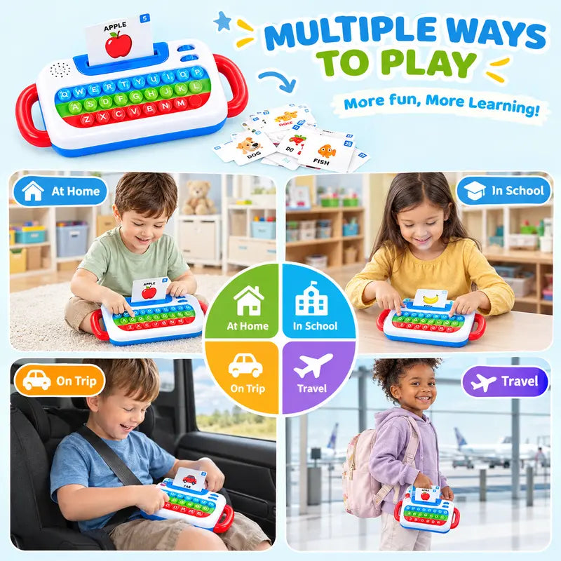 Talking Flash Cards Keyboard Toy for Kids Ages 3+ – 144 Words, 3 Learning Modes & Pop It Keys