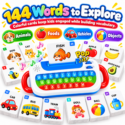 Talking Flash Cards Keyboard Toy for Kids Ages 3+ – 144 Words, 3 Learning Modes & Pop It Keys