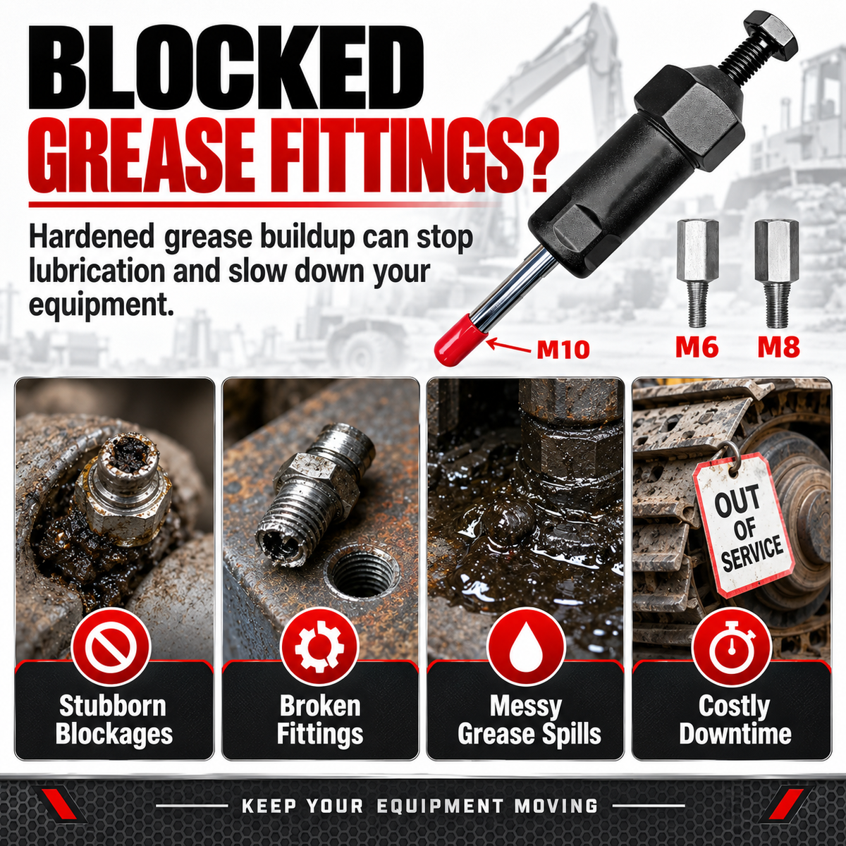 Hot sales🔥Heavy Duty Grease Fitting Unclogger Tool – M6/M8/M10, 600 PSI