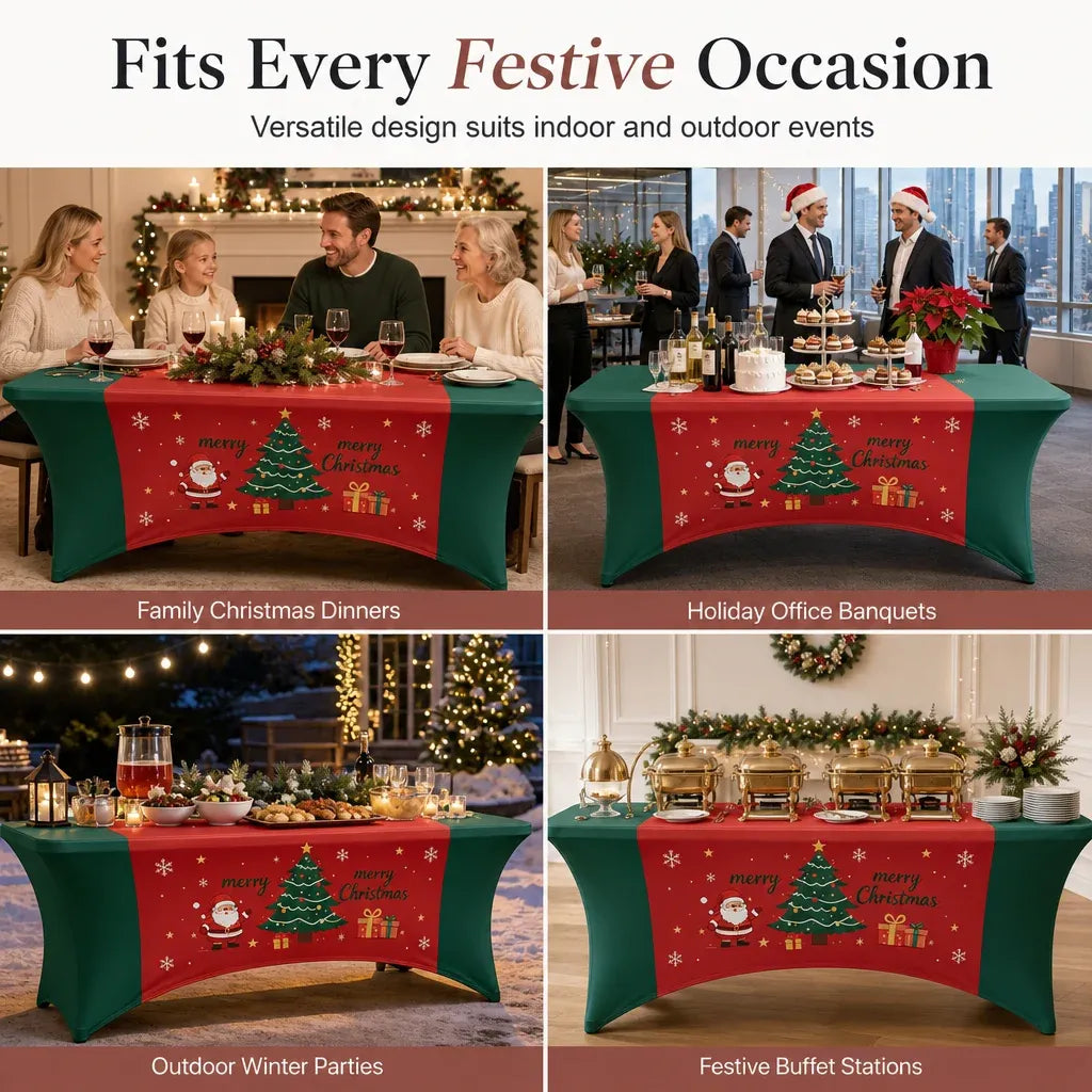 Christmas Stretch Fitted Table Cover for Rectangular Tables