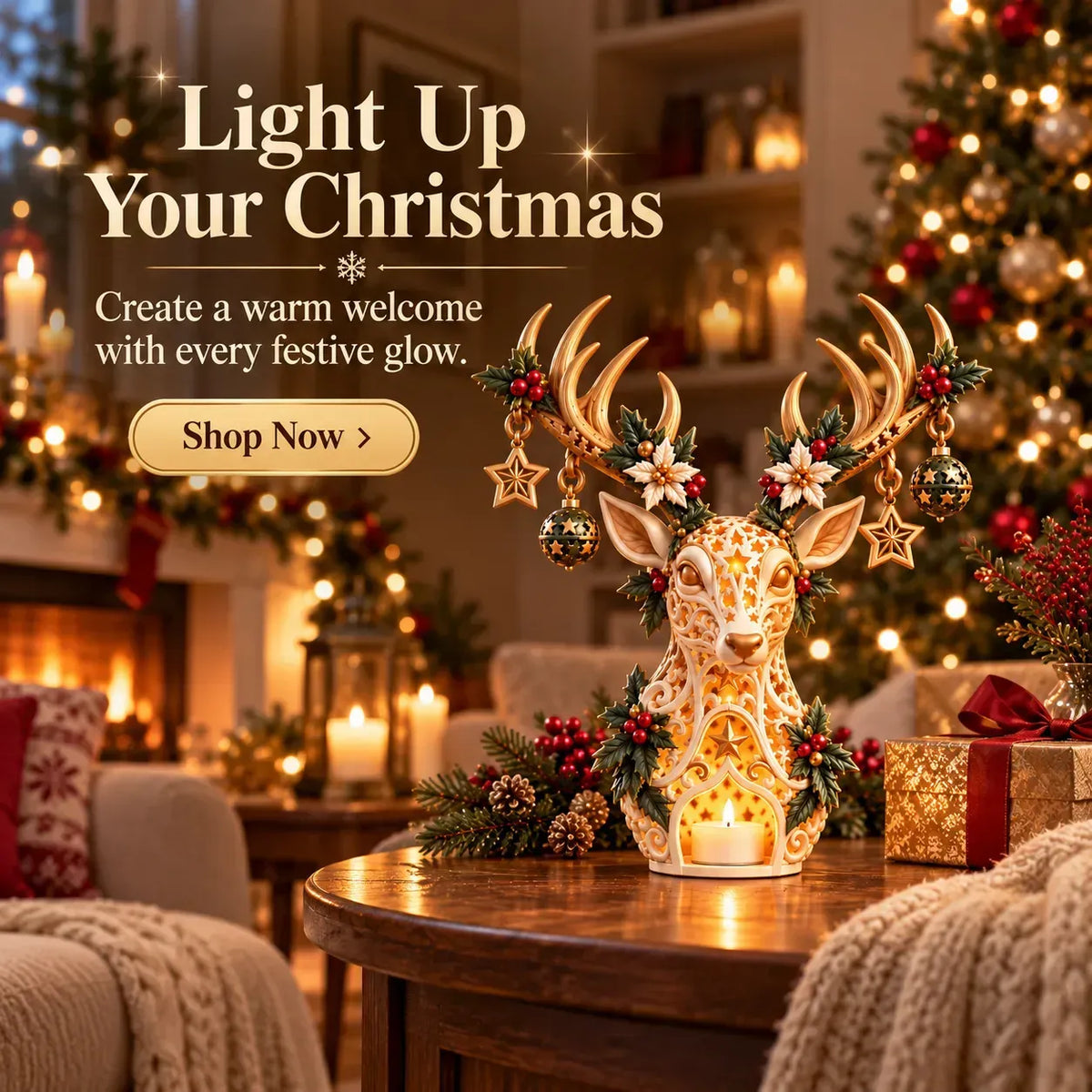 🦌 Starlit Reindeer Christmas Tealight Holder