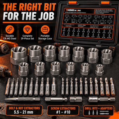 39-Piece Damaged Screw & Bolt Extractor Set – Impact Nut Remover Kit with Drill Bits & Storage Case
