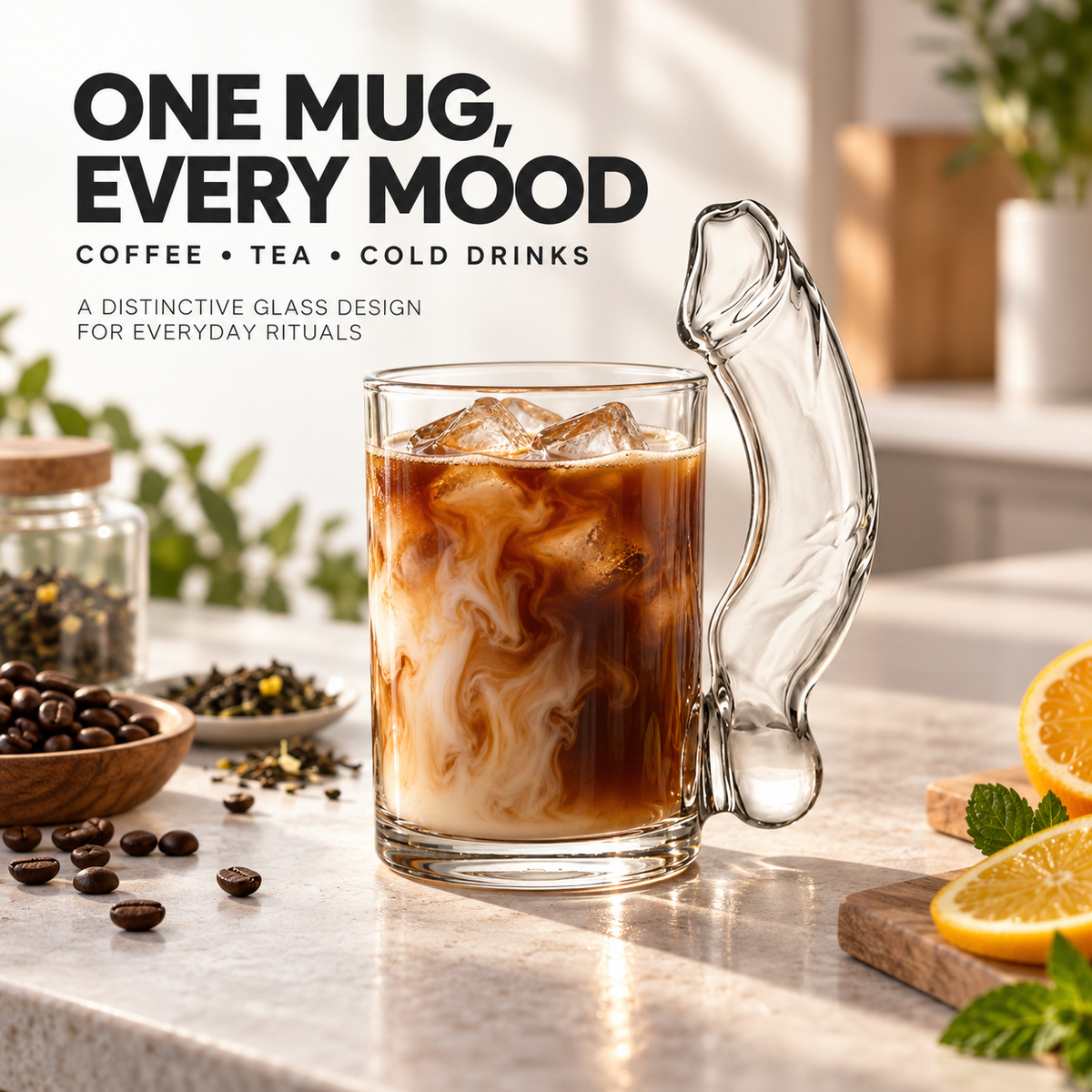 🥤 50% OFF Built-In Straw Glass Mug – The Handle Is Also the Straw